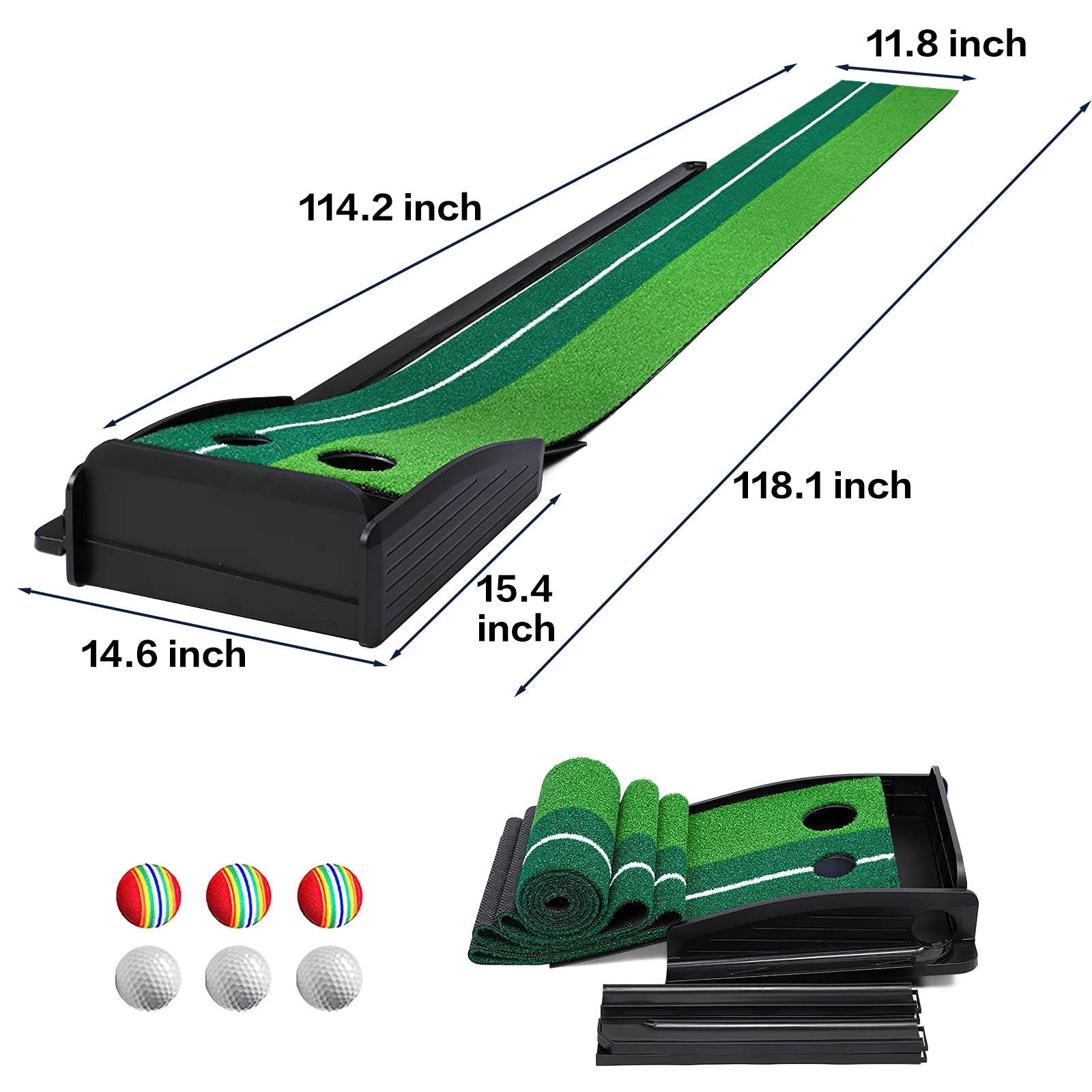 Premium Indoor Golf Putting Green Mat (10ft) with Automatic Ball Return