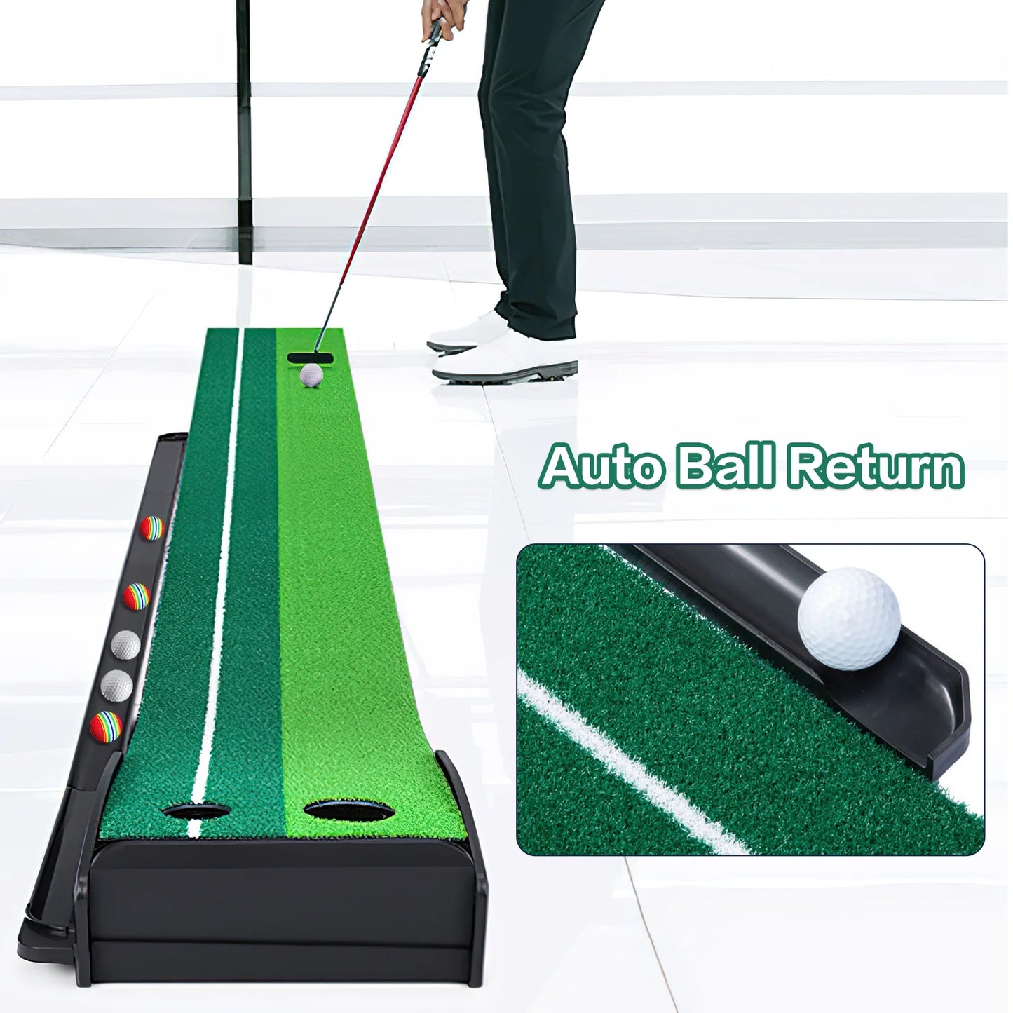 Premium Indoor Golf Putting Green Mat (10ft) with Automatic Ball Return